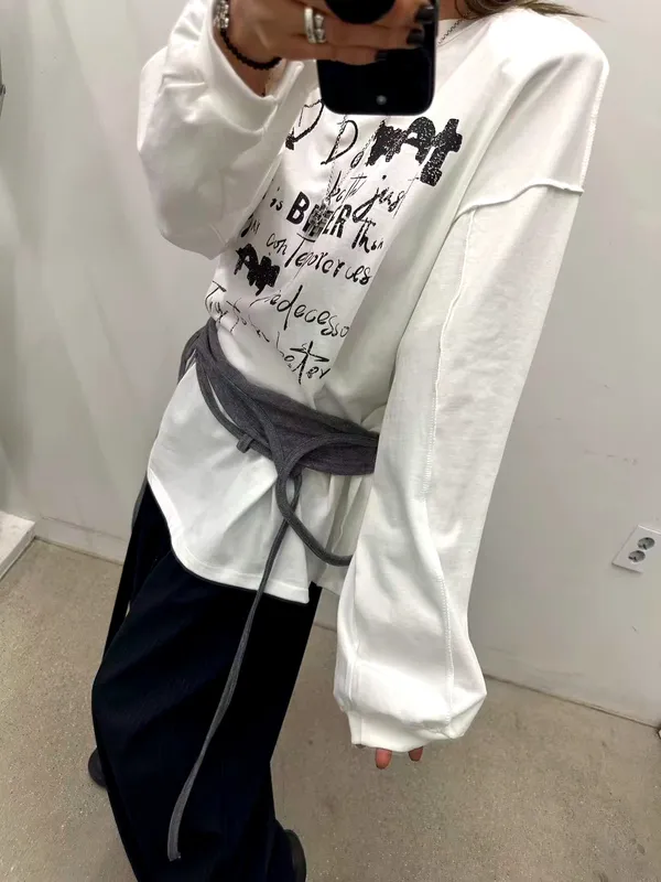 Stylish Letter Embroidered Long Sleeve T-Shirt, Comfortable and Versatile