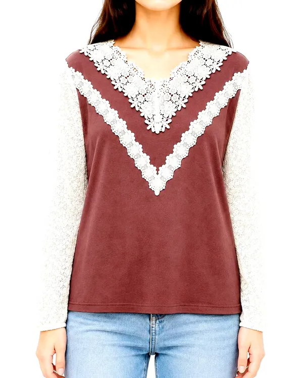 Elegant Lace-Panel Women's Top - Comfortable and Stylish