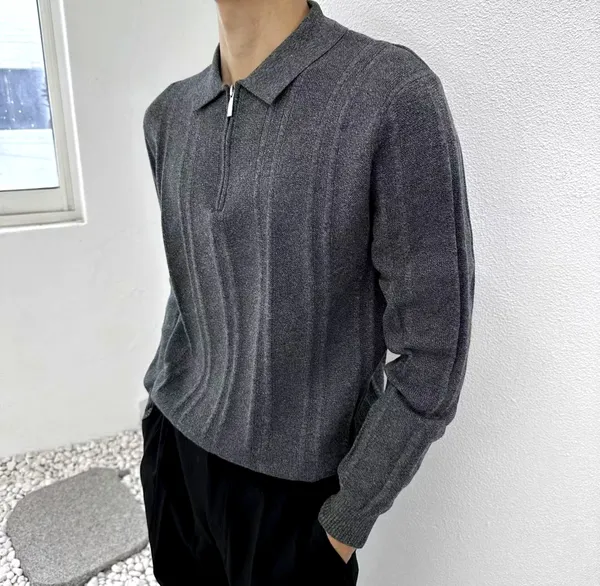 Atasan Knit Kolar Zip Lelaki Bergaya