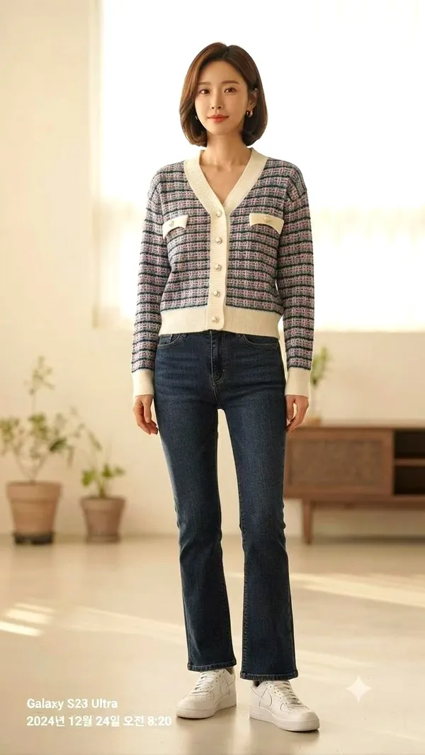Stylish Women's Cardigan, Elegant Plaid Design, Comfortable and Versatile