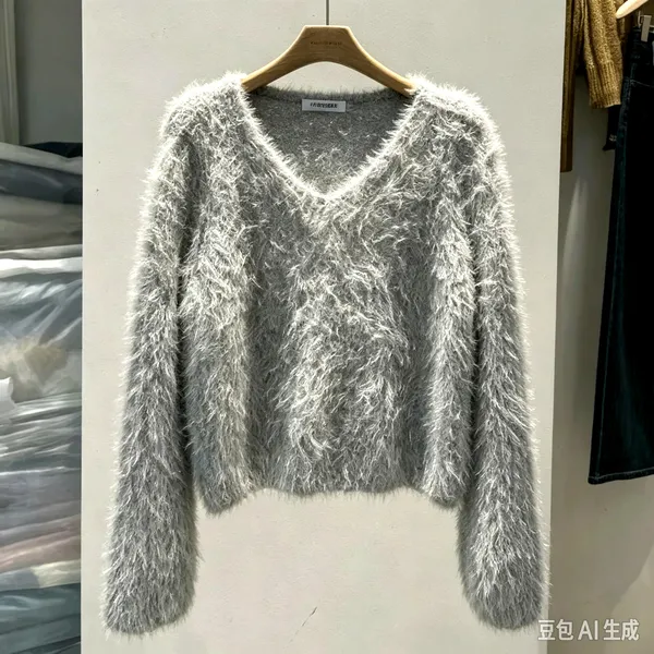 Soft Plush V-Neck Women's Top, Perfect for Spring and Autumn