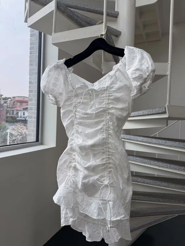 Fresh White Puff Sleeve Dress - Elegance Redefined