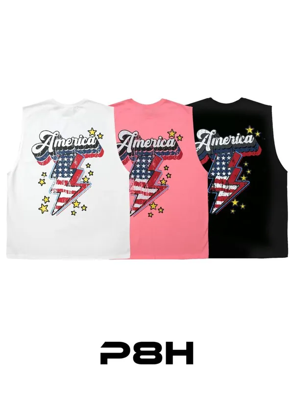 American Style Lightning Pattern Sleeveless T-Shirt