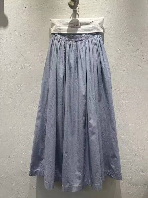 Fresh Blue High-Waisted Maxi Skirt, Comfortable and Breathable for Summer Wear