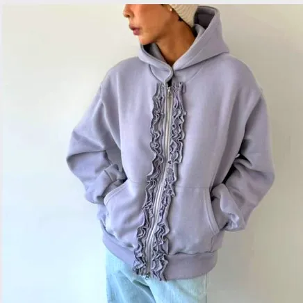 Fashionable Lace Trim Hoodie, Comfortable Casual Style