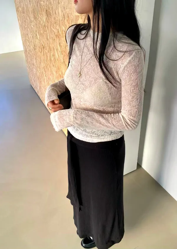 Sheer Lace Long Sleeve Top - Elegant & Fashionable