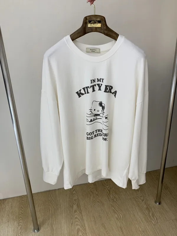 Cute Cartoon Cat Print Loose Long Sleeve T-Shirt