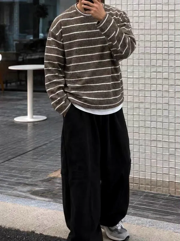 Stylish Striped Men's Top, Comfortable and Soft, Perfect for Fall and Winter
