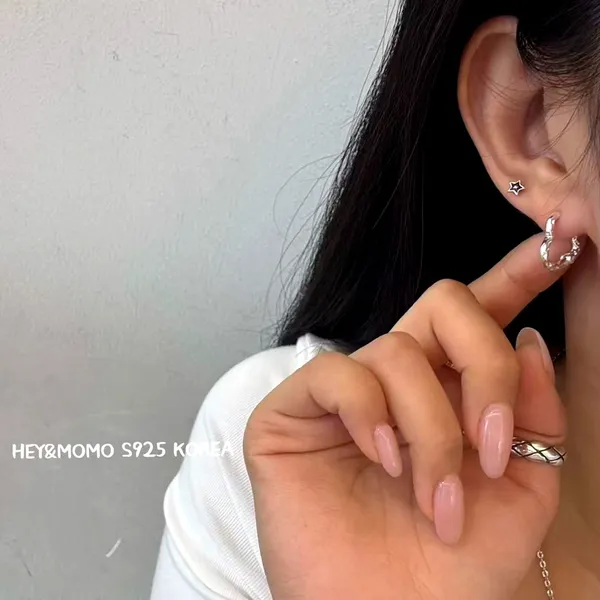ต่างหูเงิน925 ดีไซน์เรียบง่ายและทันสมัย รูปดาวและวงกลม ต่างหู