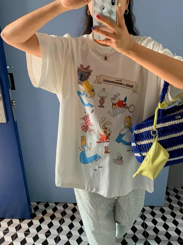 Cute Cartoon Pattern Women's T-Shirt, Comfortable and Casual Style