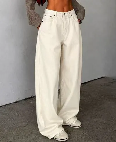 Trendy Loose-Fit Pants with Versatile White Design