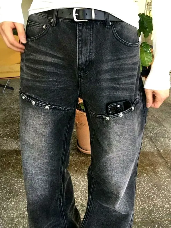時尚休閒男裝褲子，經典黑色牛仔設計