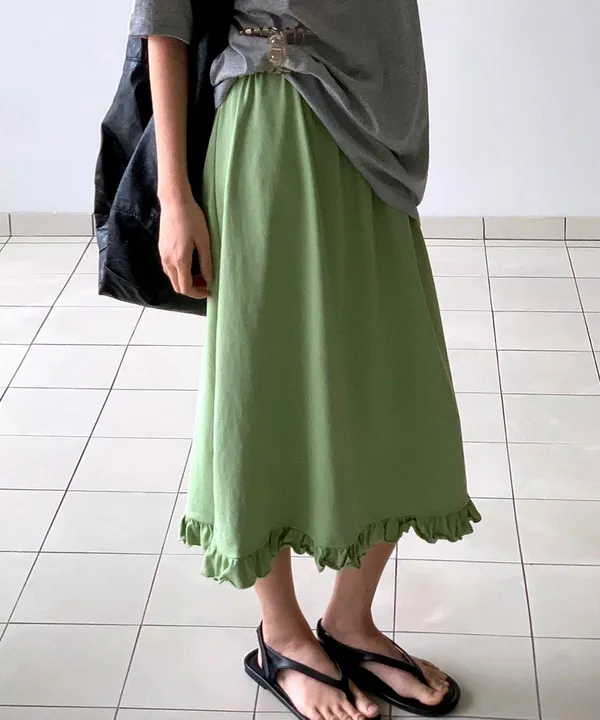 Fresh Green Wavy Hem Maxi Skirt - A Summer Essential