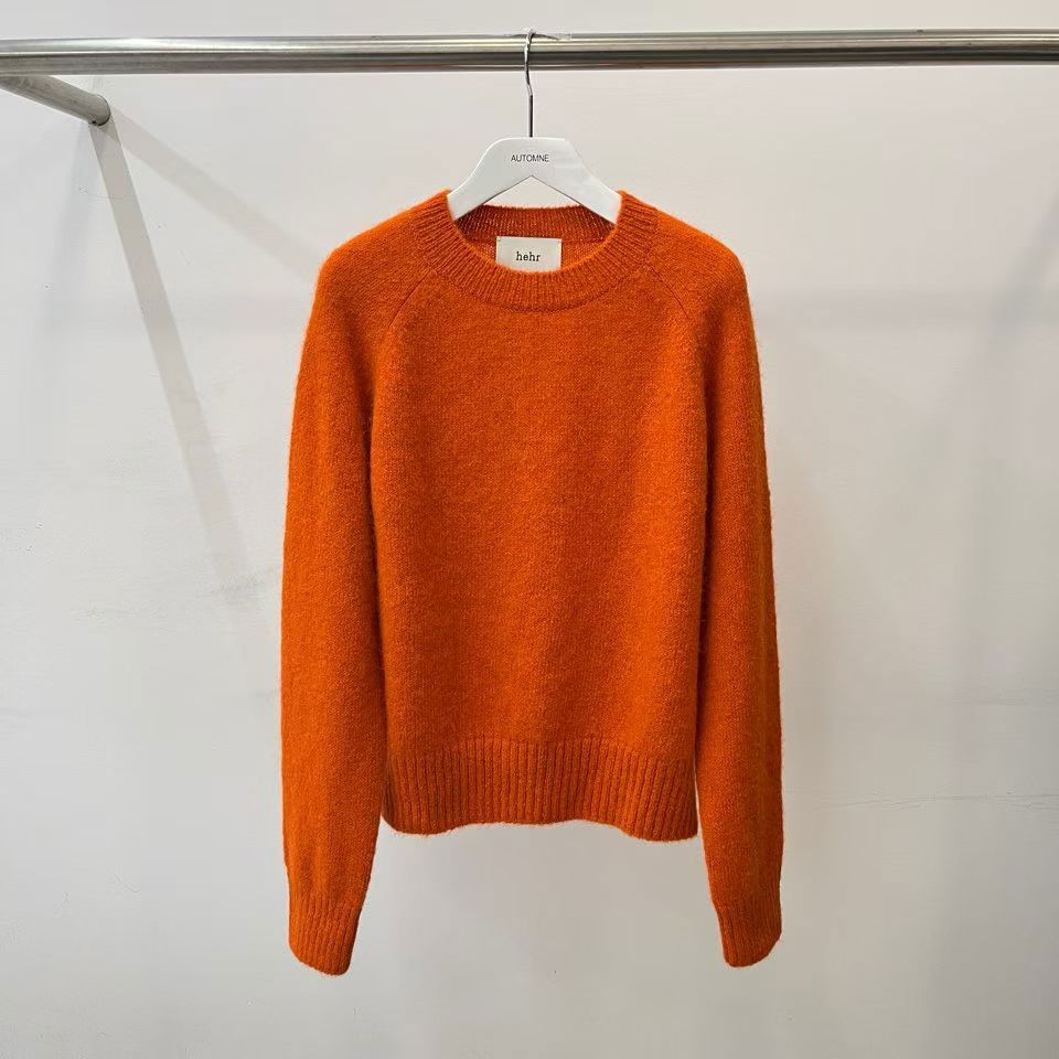 Stylish Orange Plush Round Neck Knit Sweater