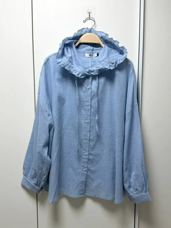 Fresh Blue Ruffled Hooded Shirt