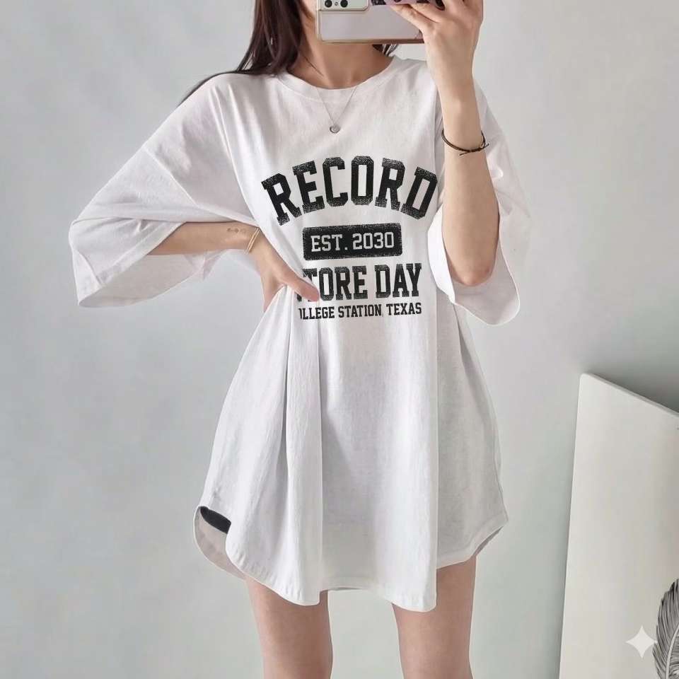Dress T-Shirt Cetak Kasual Longgar, Selesa dan Bernafas