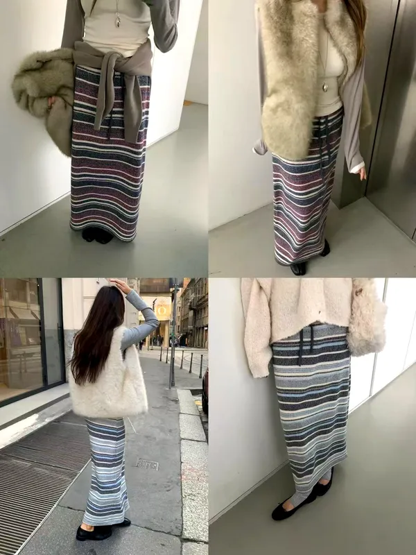 Stylish Striped Midi Skirt - Comfortable and Versatile for Elegant Looks