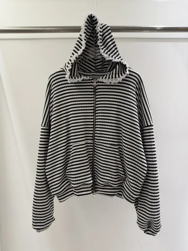 Striped Hooded Short Jacket - Stylish and Casual