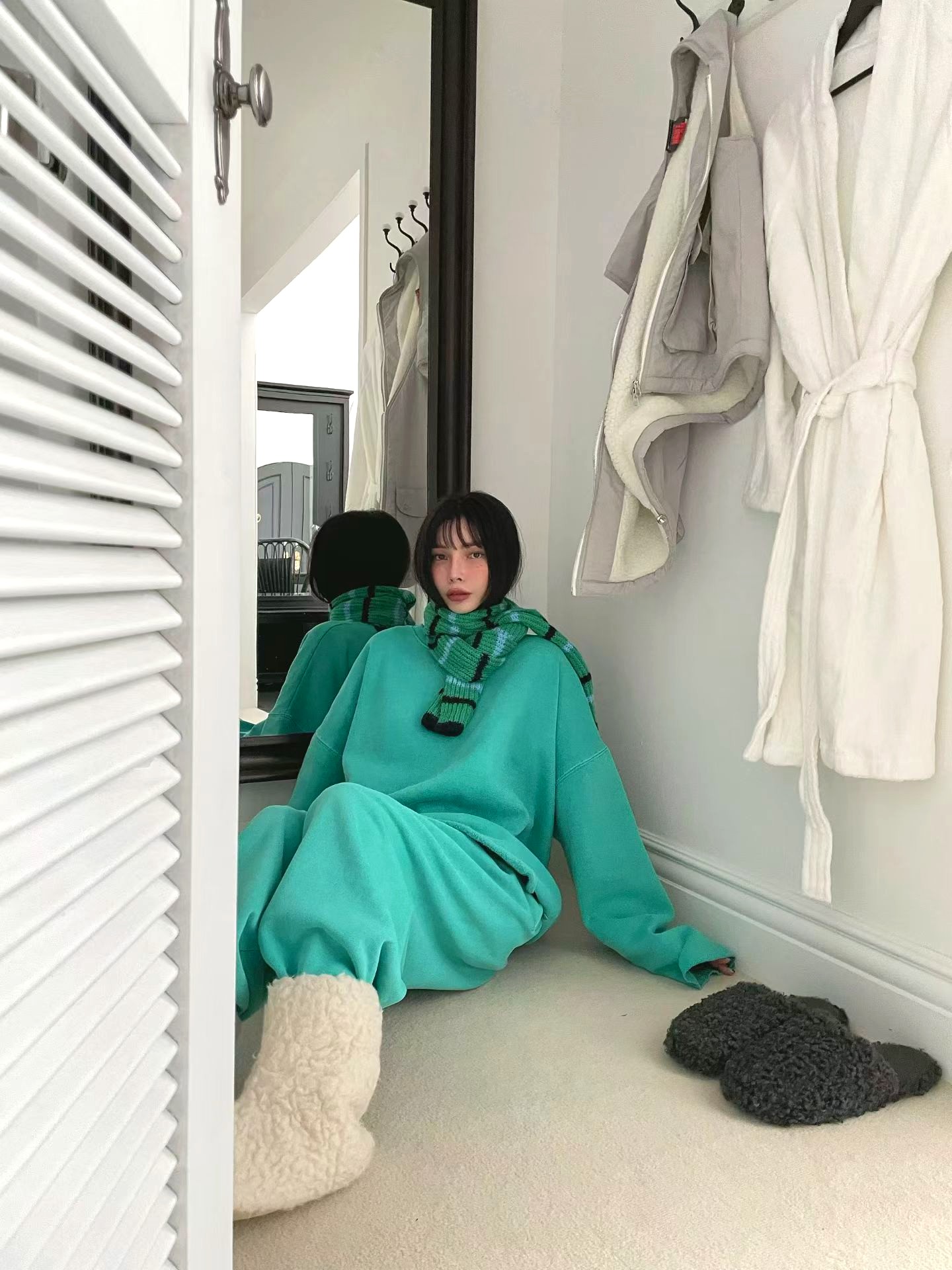 상쾌한 그린 후드티, 편안한 캐주얼 스타일