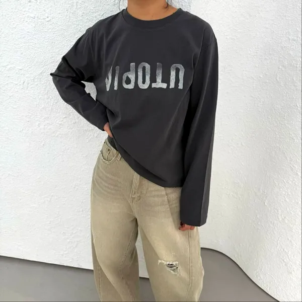 Fashionable Letter Print Long Sleeve T-Shirt, Comfortable Casual Style