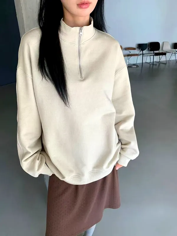 Minimalist High Neck Zipper Hoodie - Comfortable and Versatile