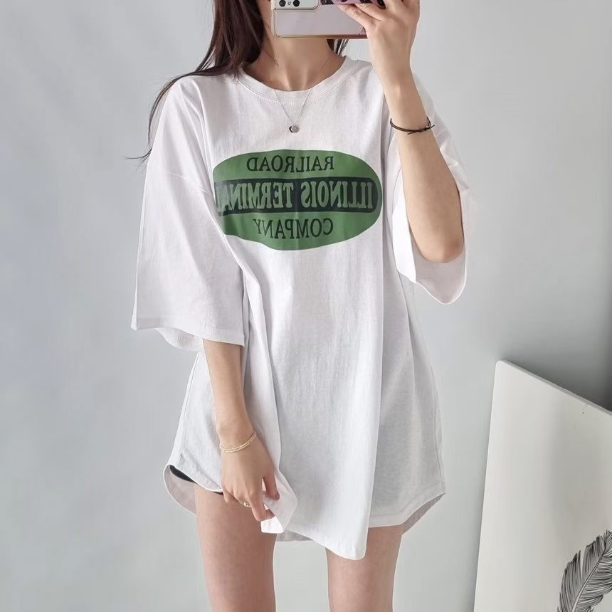 T-Shirt Cetakan Kasual Longgar, Selesa dan Versatile