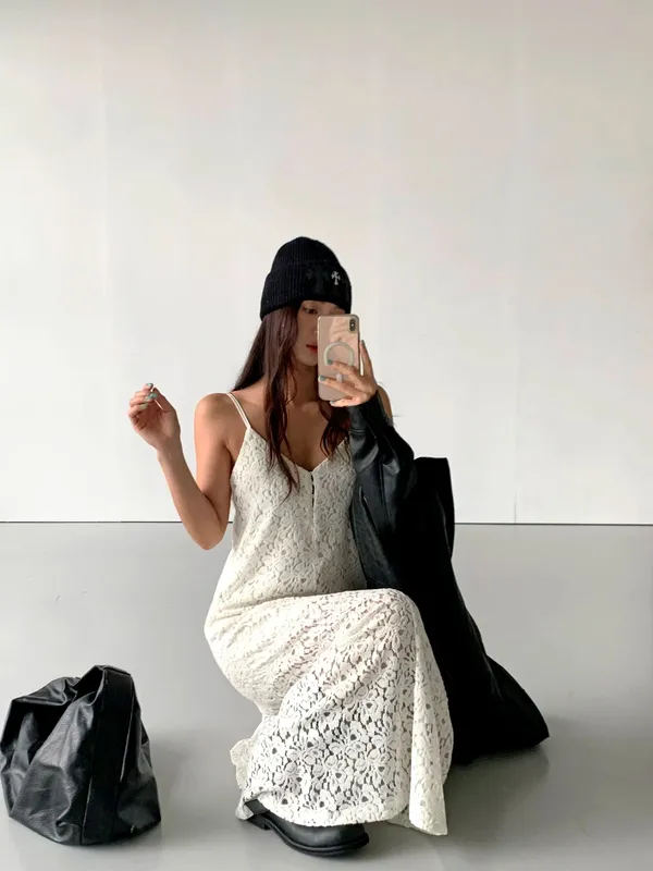 Elegant Lace Camisole Dress, Showcasing Femininity
