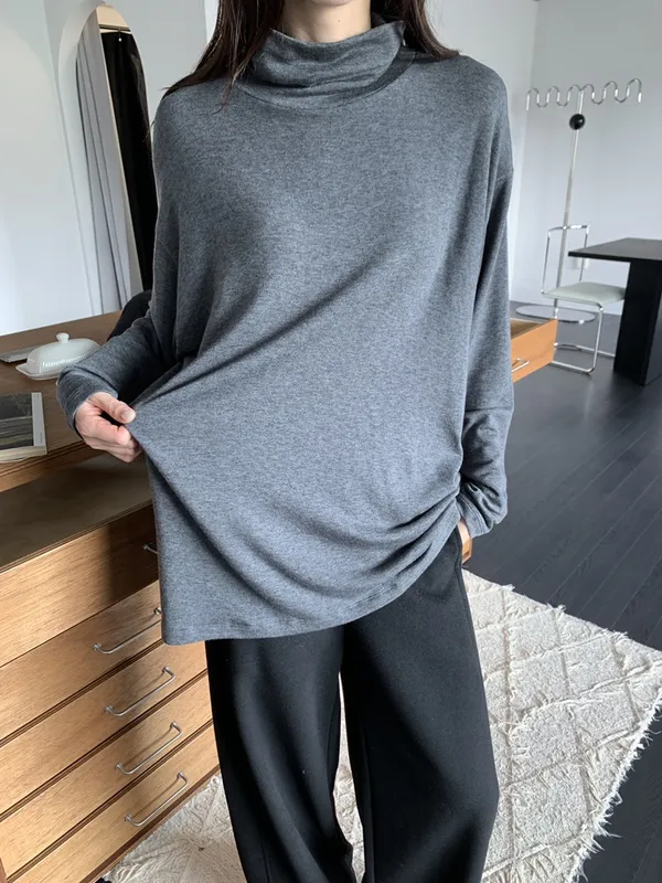 Loose High Neck Knit Sweater - Comfortable and Versatile