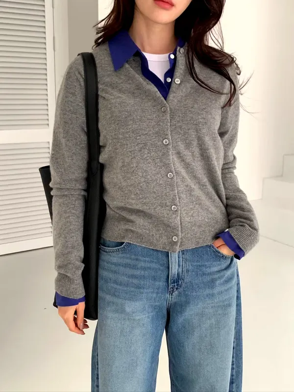 時尚簡約女裝開衫，舒適羊毛混紡