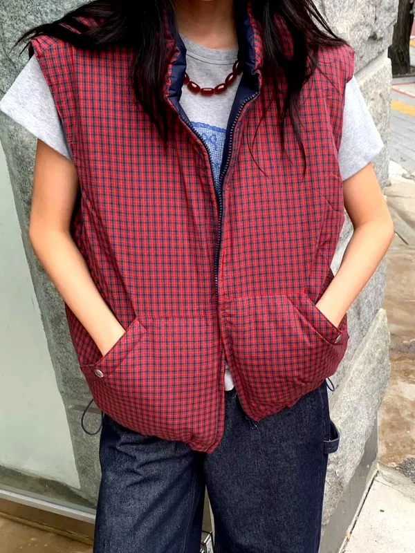 Stylish Plaid Women's Vest Jacket - Lightweight and Comfortable