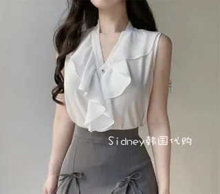 Elegant Ruffled Sleeveless Shirt, Lightweight and Breathable for Summer Wear