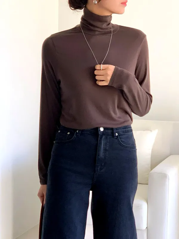 T-Shirt Lengan Panjang Turtleneck Slim Elegan, Padanan Sempurna untuk Musim Luruh dan Musim Sejuk
