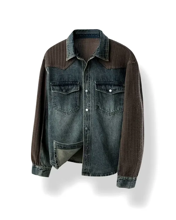 Áo khoác denim nam thời trang, thiết kế ghép cổ điển