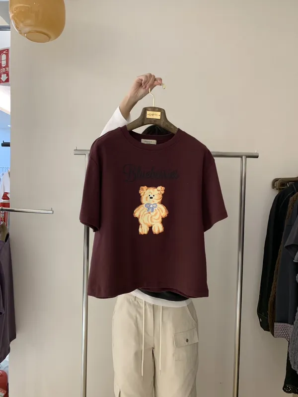 Cute Blueberry Bear Pattern Short Sleeve T-Shirt