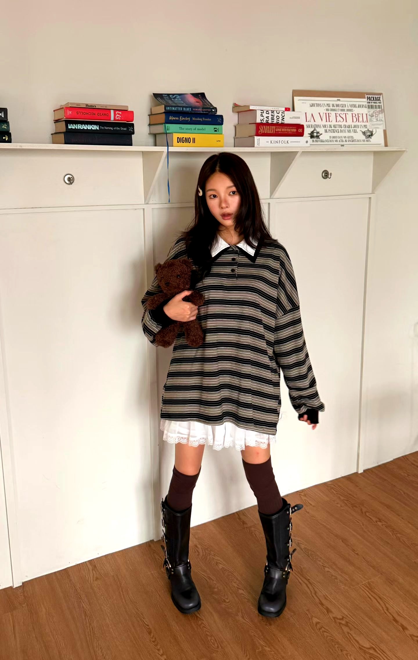 스트라이프 루즈 셔츠, 패셔너블 캐주얼 여성 탑