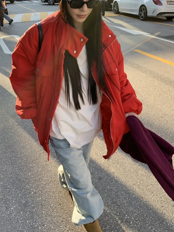 Stylish Red Down Jacket - Warm and Elegant