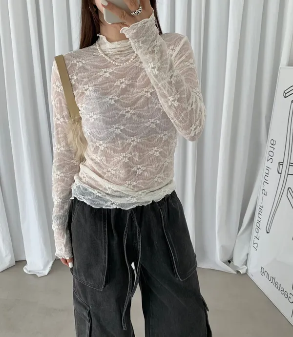 Elegant Lace Long Sleeve T-Shirt to Showcase Feminine Charm