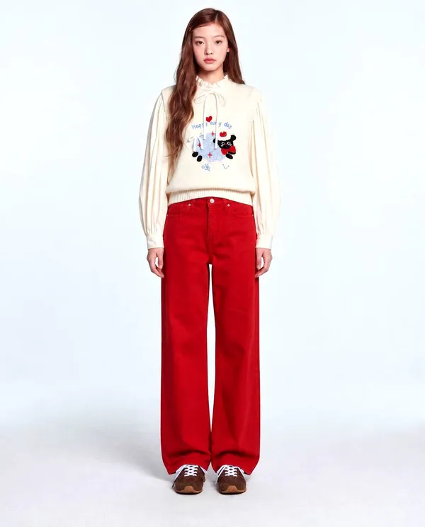 Cute Embroidered Loose Sweater Top
