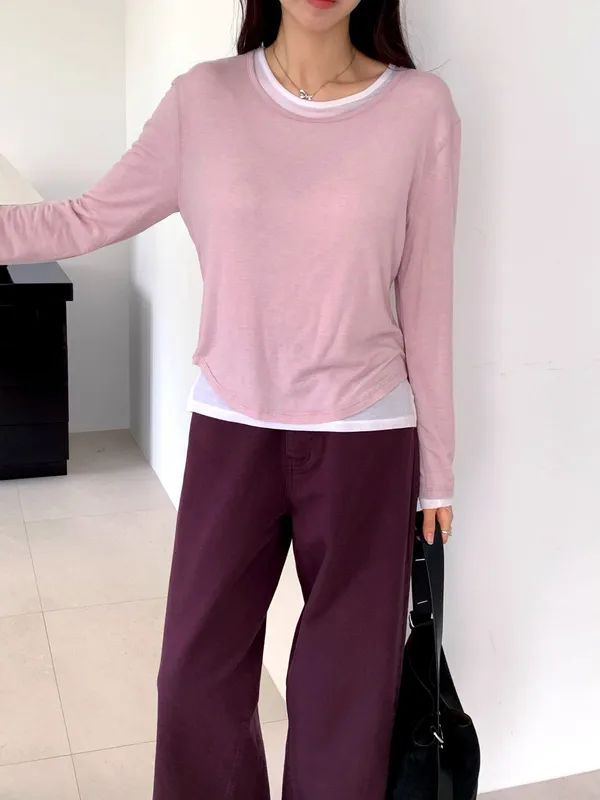 Fashionable and Minimalist Women's Top, Comfortable and Breathable Long Sleeve T-Shirt