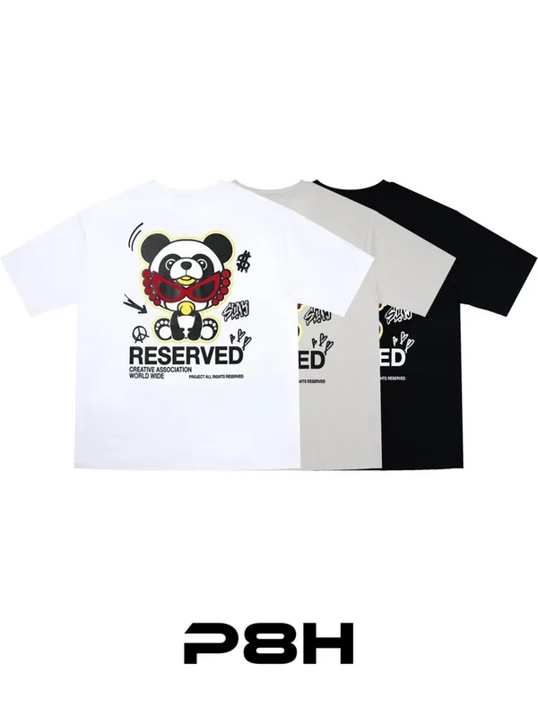 Cute Panda Print Short Sleeve T-Shirt - Stylish and Casual