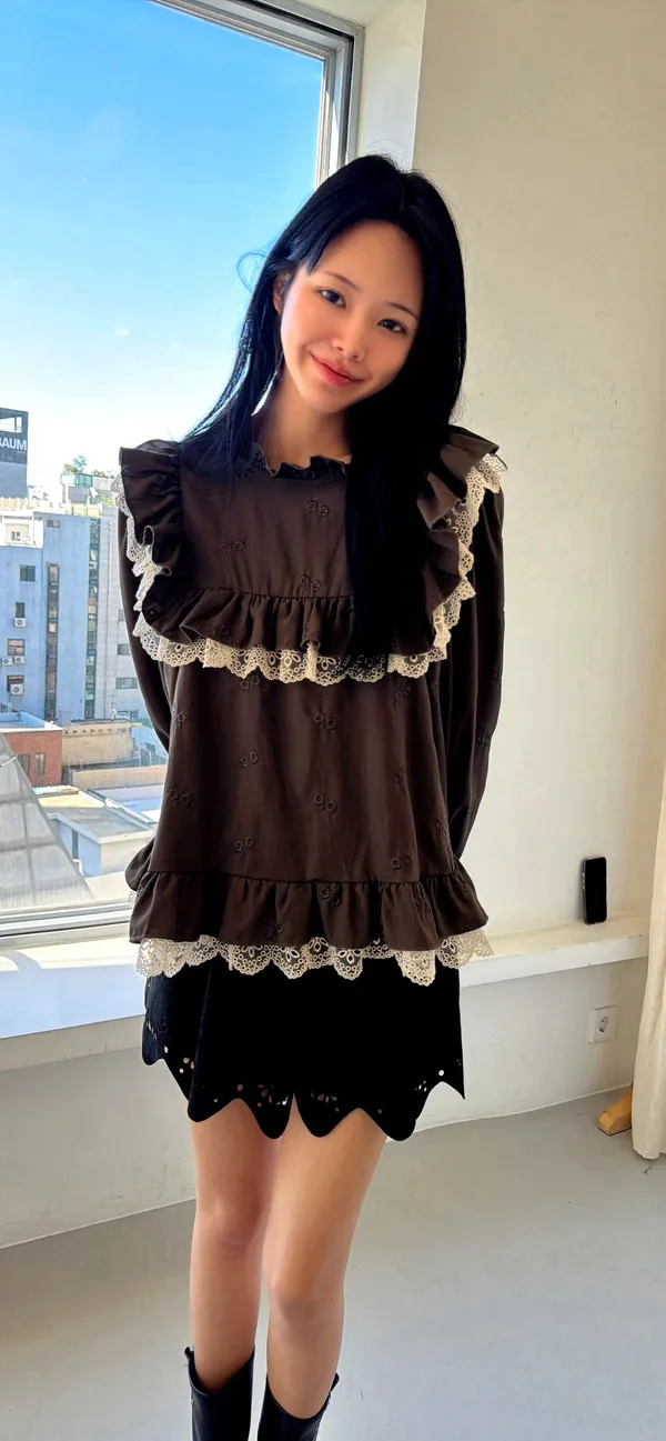 Lace Trimmed Long Sleeve Top - Elegant and Fashionable