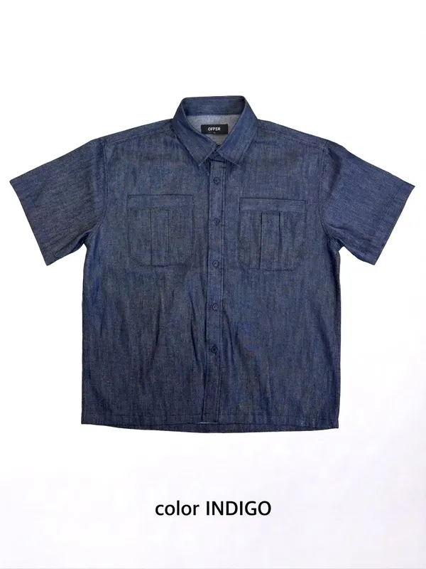 Kemeja Lengan Pendek Bergaya Lelaki, Gaya Denim Klasik