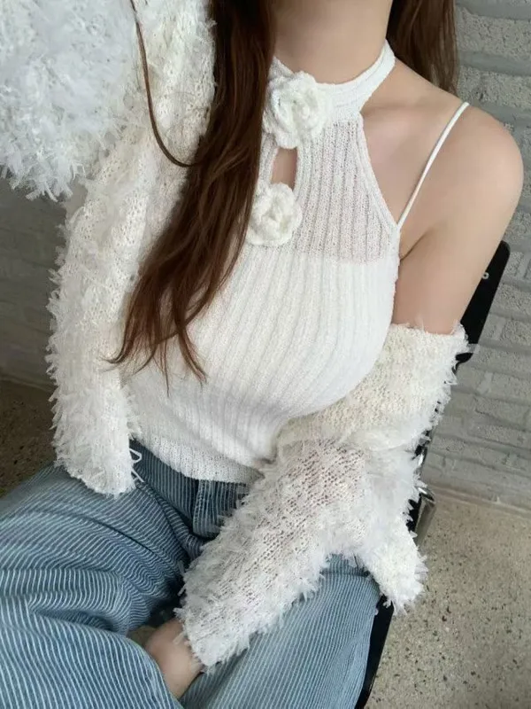 优雅蕾丝花边吊带上衣