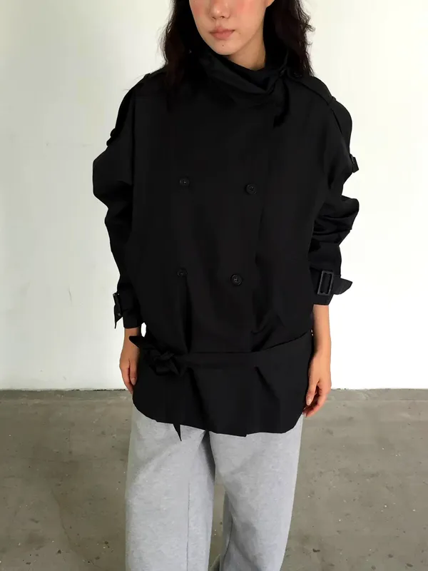Kot Trench Wanita Hitam Bergaya, Gaya Anggun, Padanan Sempurna