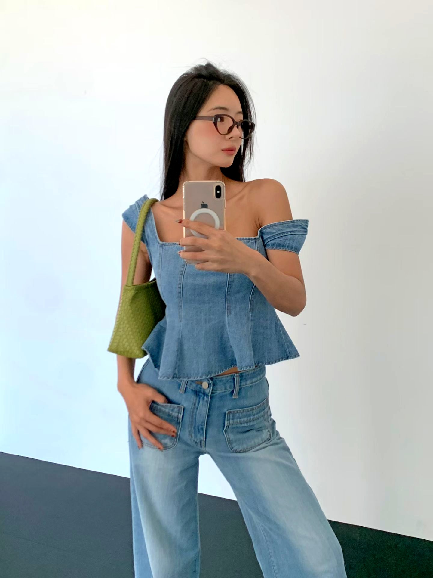 패셔너블 오프숄더 청바지 탑, 상쾌한 캐주얼 스타일
