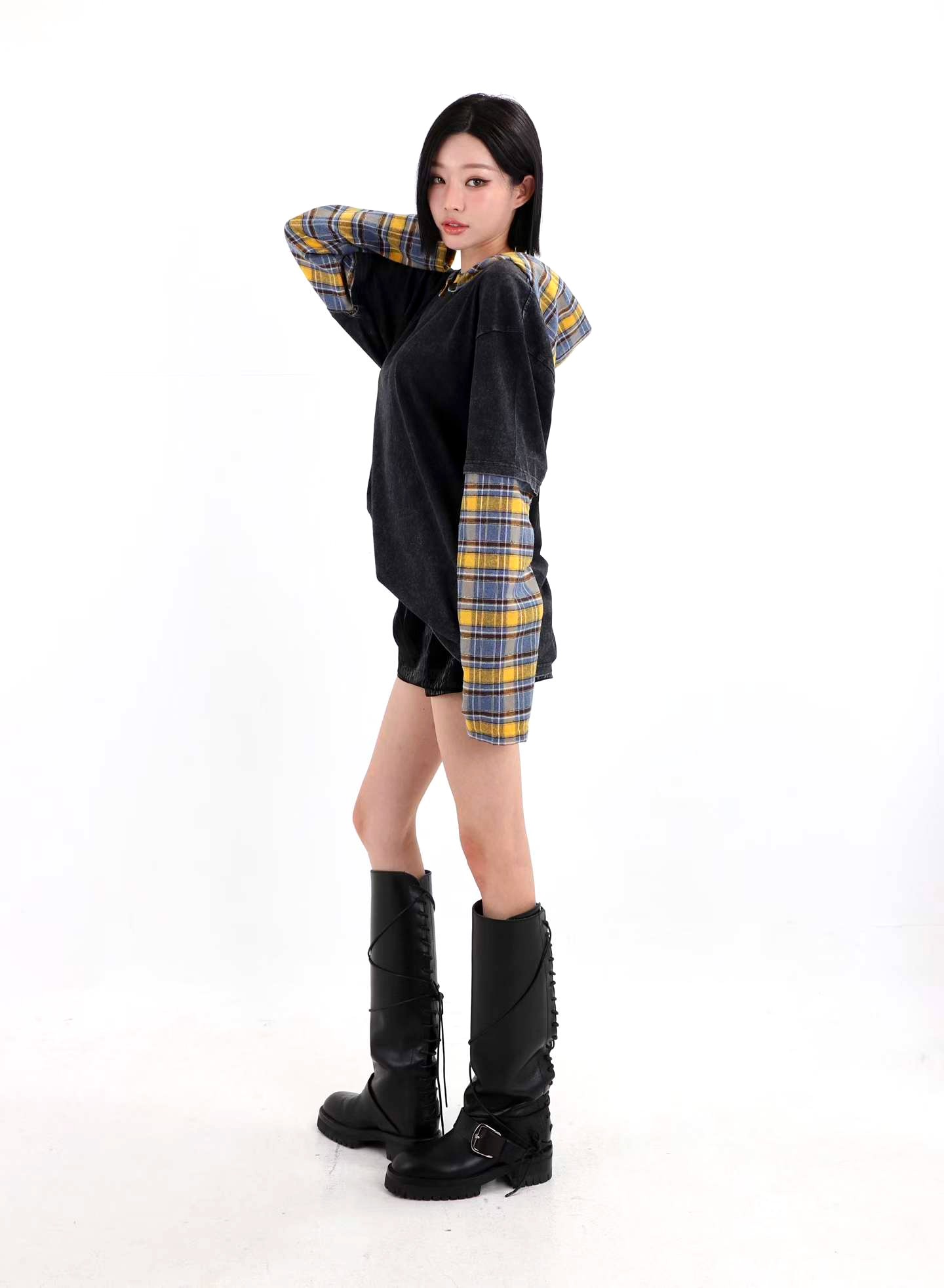 패셔너블한 패치워크 스웨트셔츠 티셔츠, 편안한 캐주얼 스타일