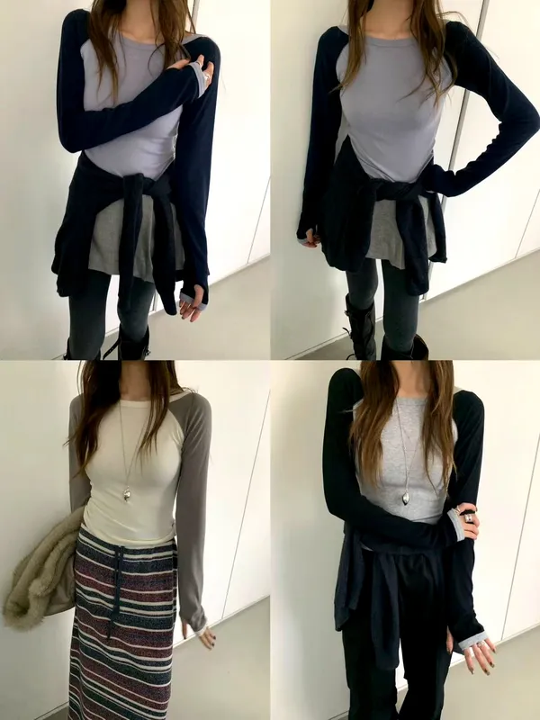 Stylish Color-Block Long Sleeve T-Shirt, Comfortable and Versatile