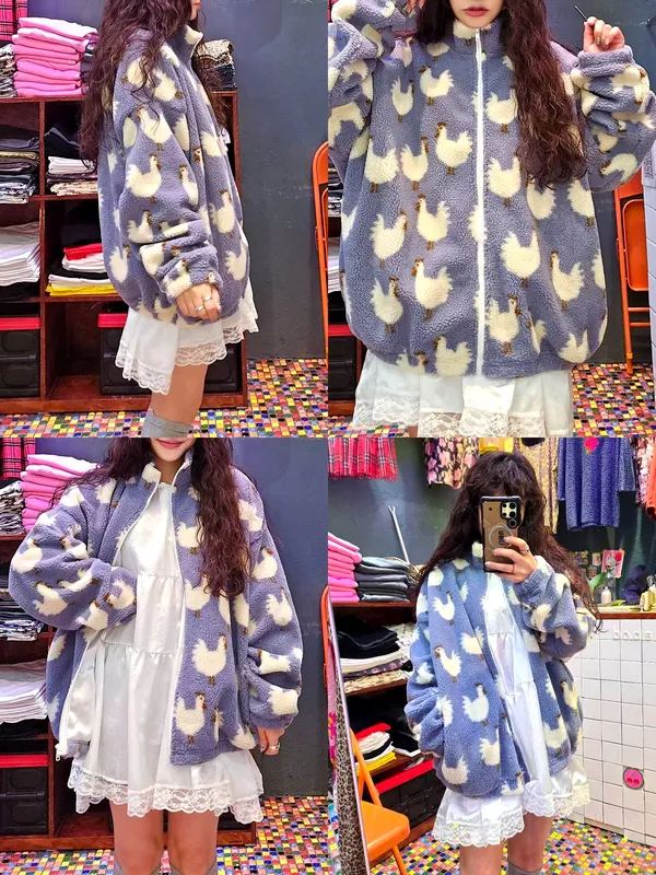 Cute Chicken Pattern Women's Jacket - Warm and Comfortable