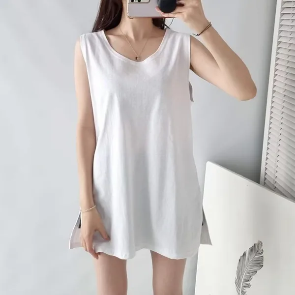 Gaun Lengan Tanpa Lengan V-Neck Minimalis Musim Panas