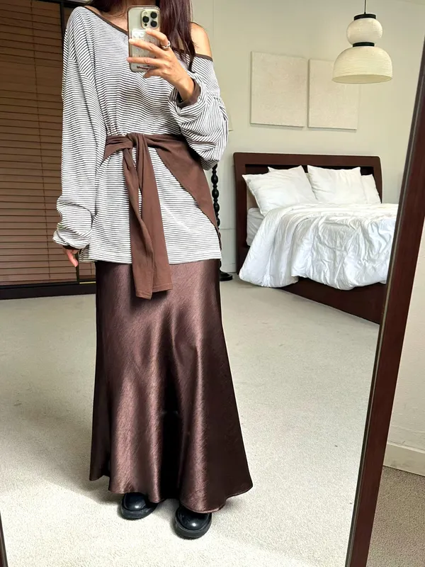 Elegant Silky Midi Skirt, Show Off Your Charming Figure
